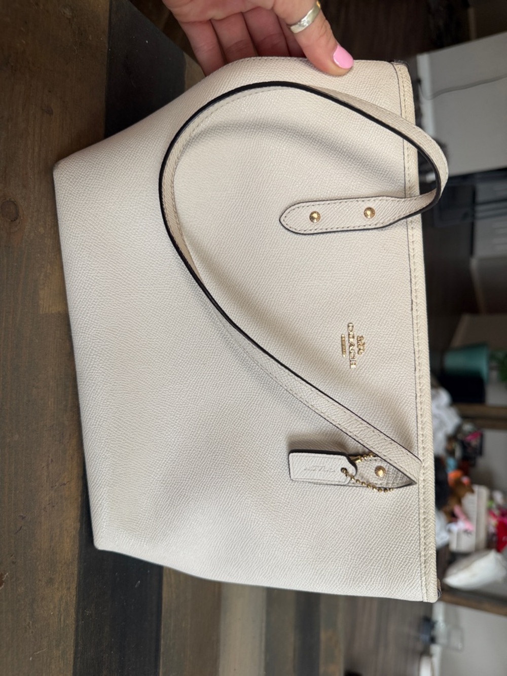 Coach Cream Leather Tote with Gold Hardware